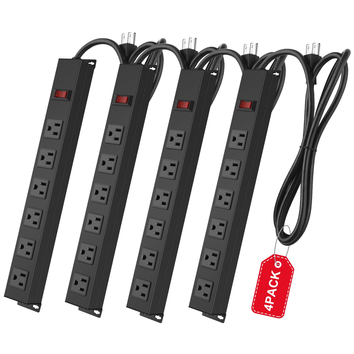 HHSOET 4Pack wall mount power strip with six outlets for organized workspace