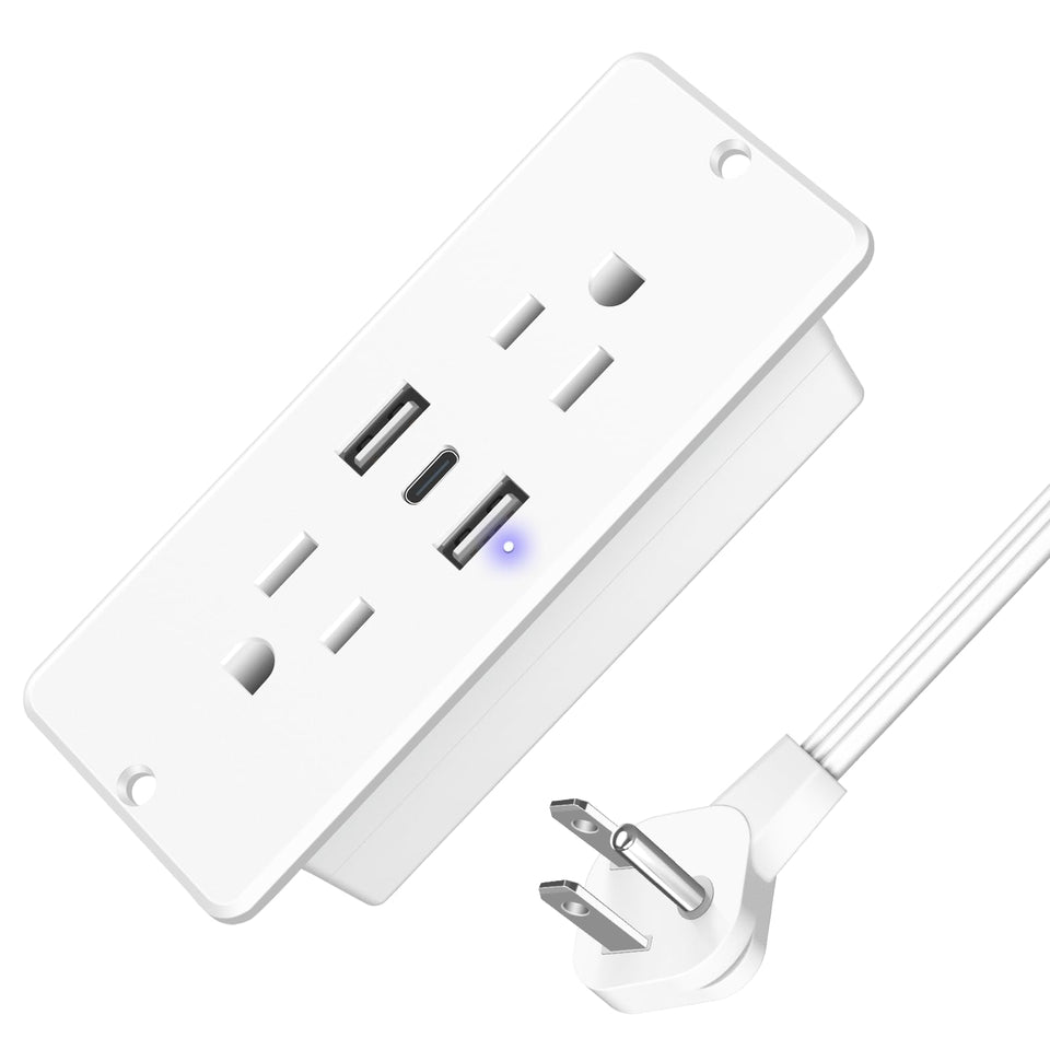 HHSOET 5-in-1 recessed power strip front view for a clutter-free workstation