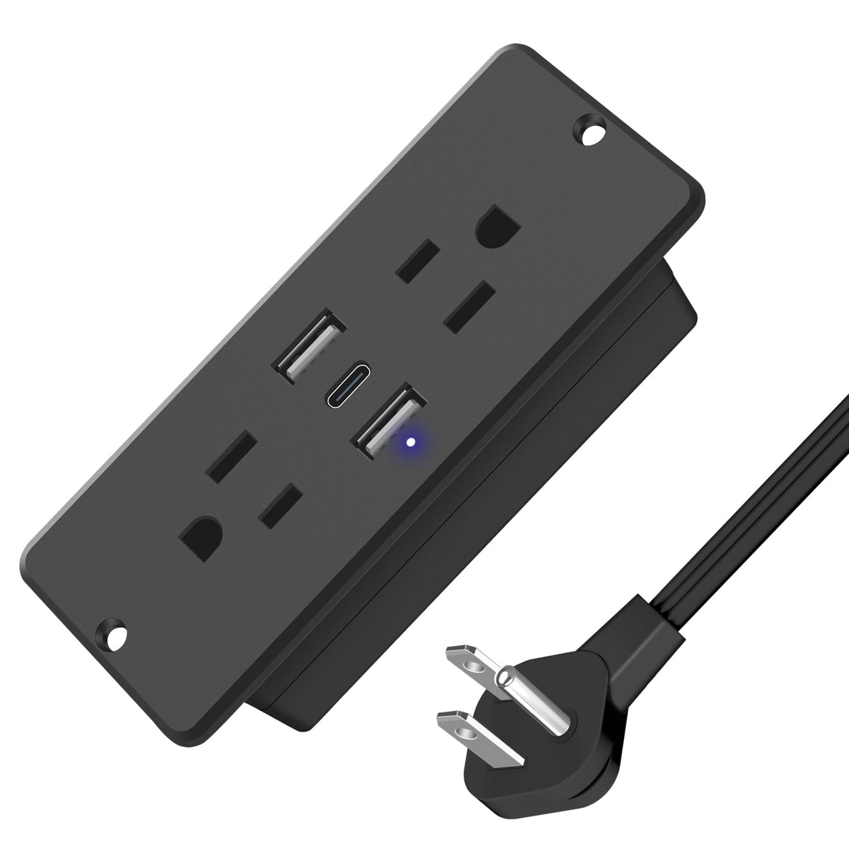 HHSOET 5-in-1 recessed power strip with flat plug for clutter-free desks
