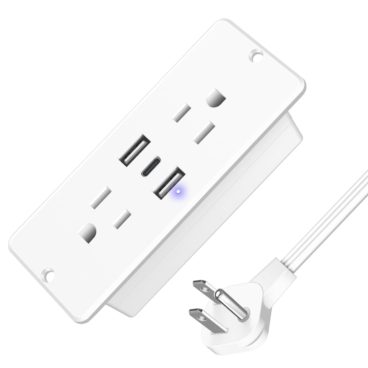 HHSOET 5 in 1 recessed power strip with flat plug for clutter-free desks.