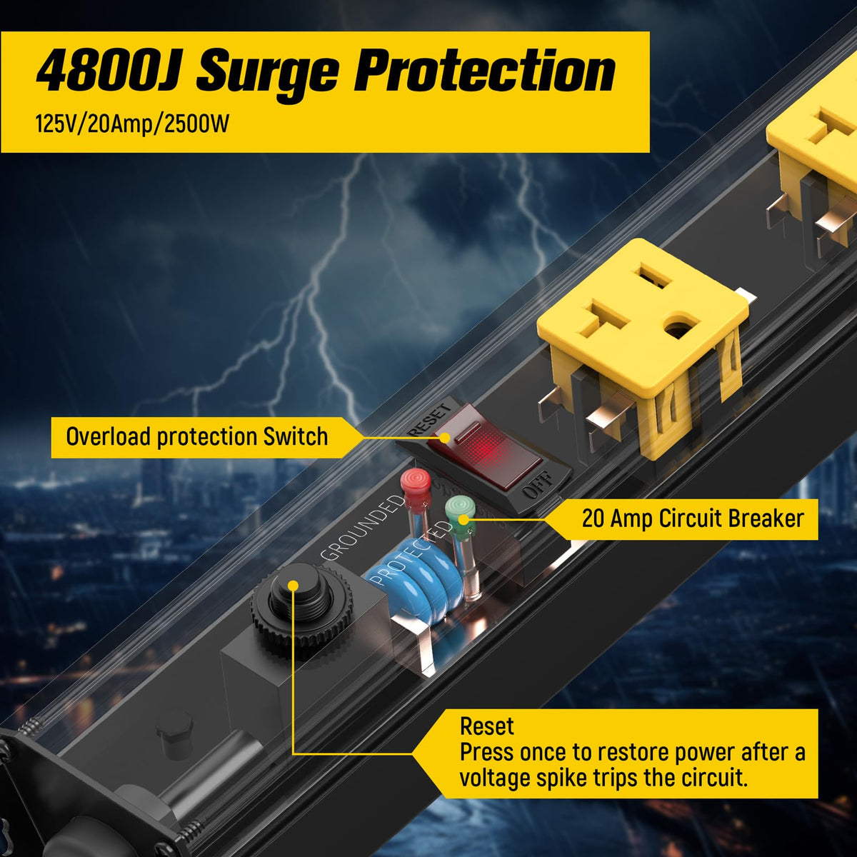 HHSOET 6ft cord and grounded plug detail providing safe reach and heavy-duty current delivery