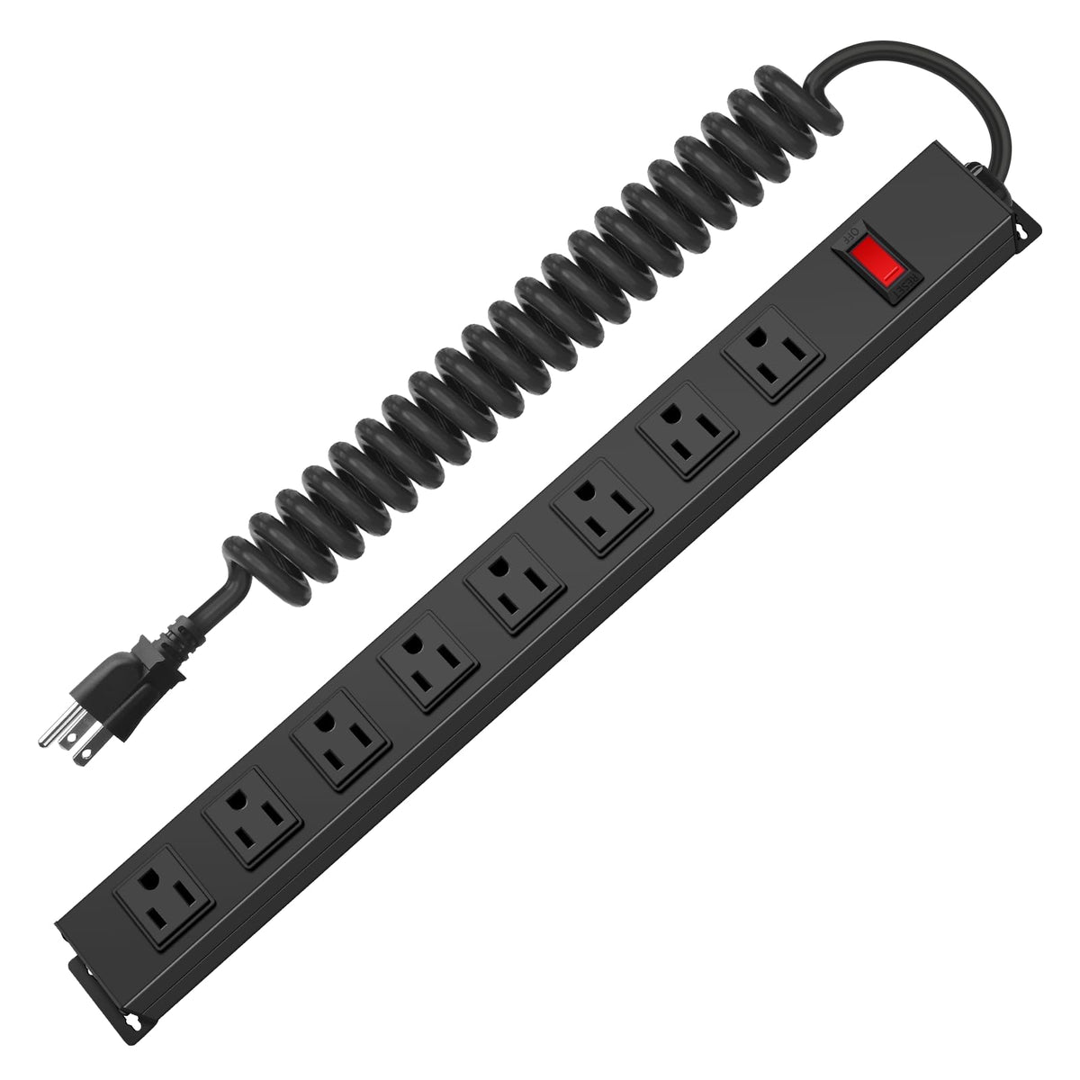 HHSOET 8-outlet metal wall mount power strip front view helps keep cords organized