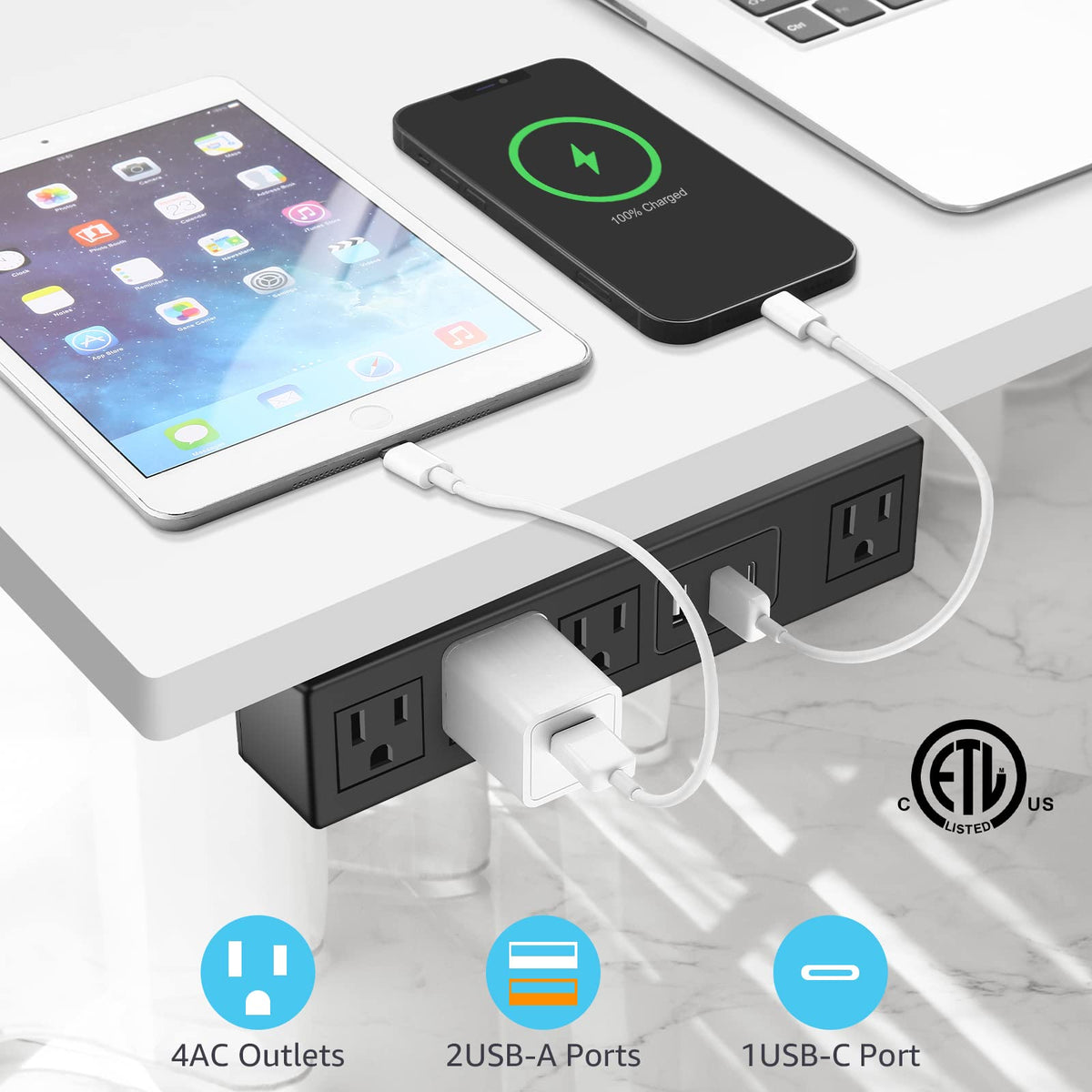 HHSOET angled AC outlets detail showing wide‑pitch spacing benefit