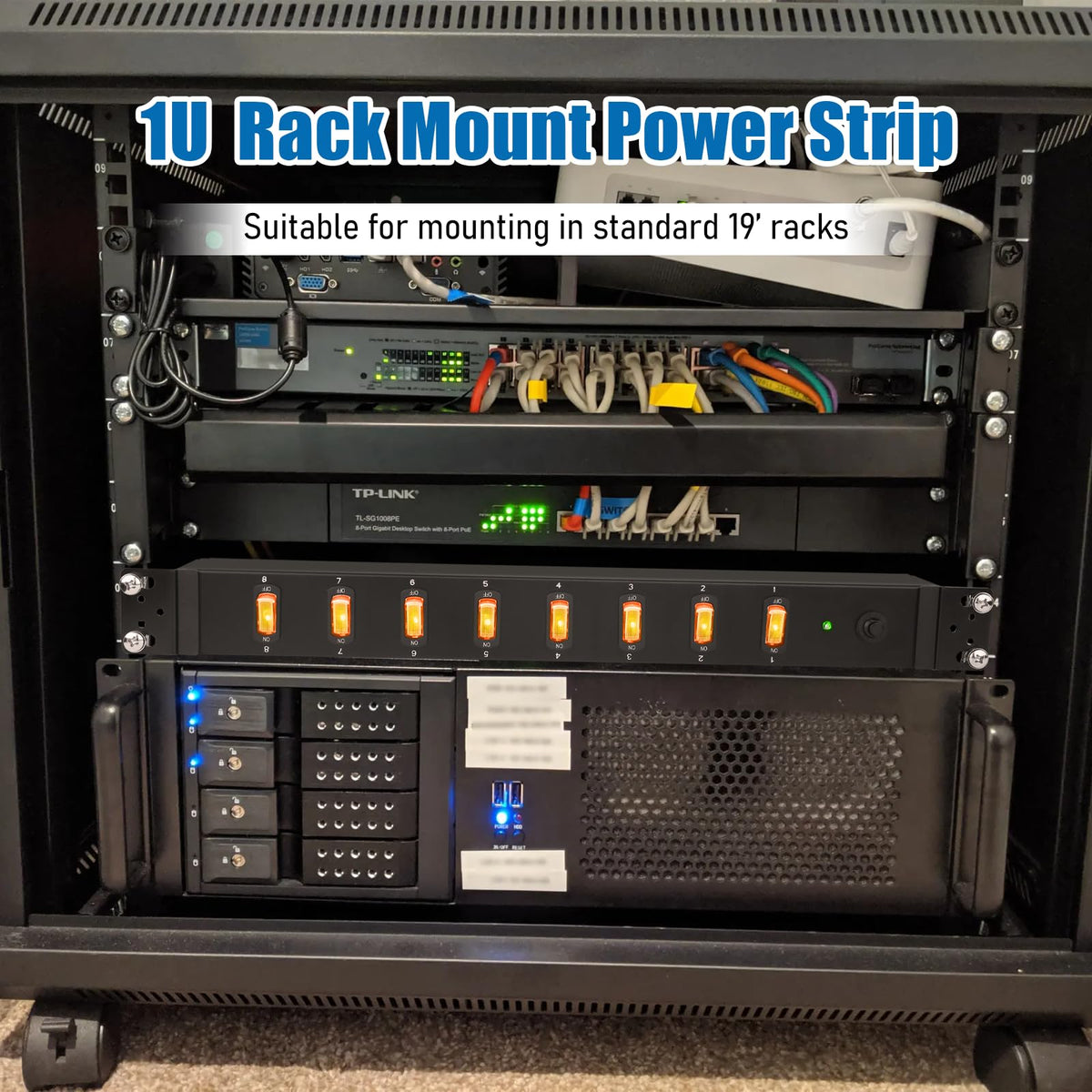 HHSOET close-up of individual lighted switches showing easy per-outlet control and status