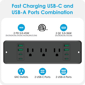 HHSOET dual-sided recessed outlet for compact desk charging.