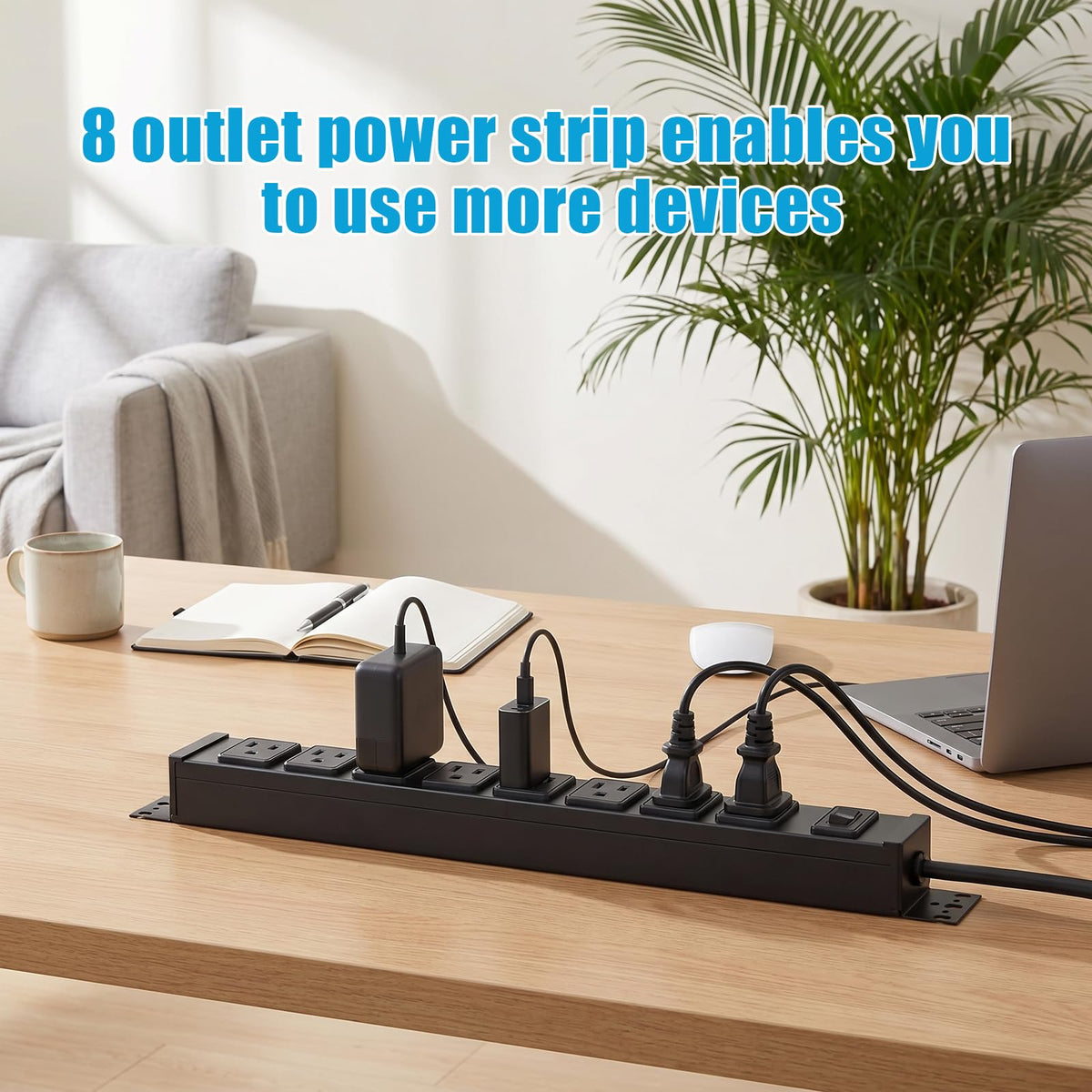 HHSOET eight-outlet surge protector ready for desk or workshop use
