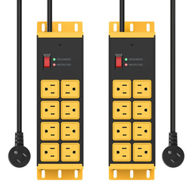 HHSOET front view of two metal 8-outlet strips showing rugged design and capacity