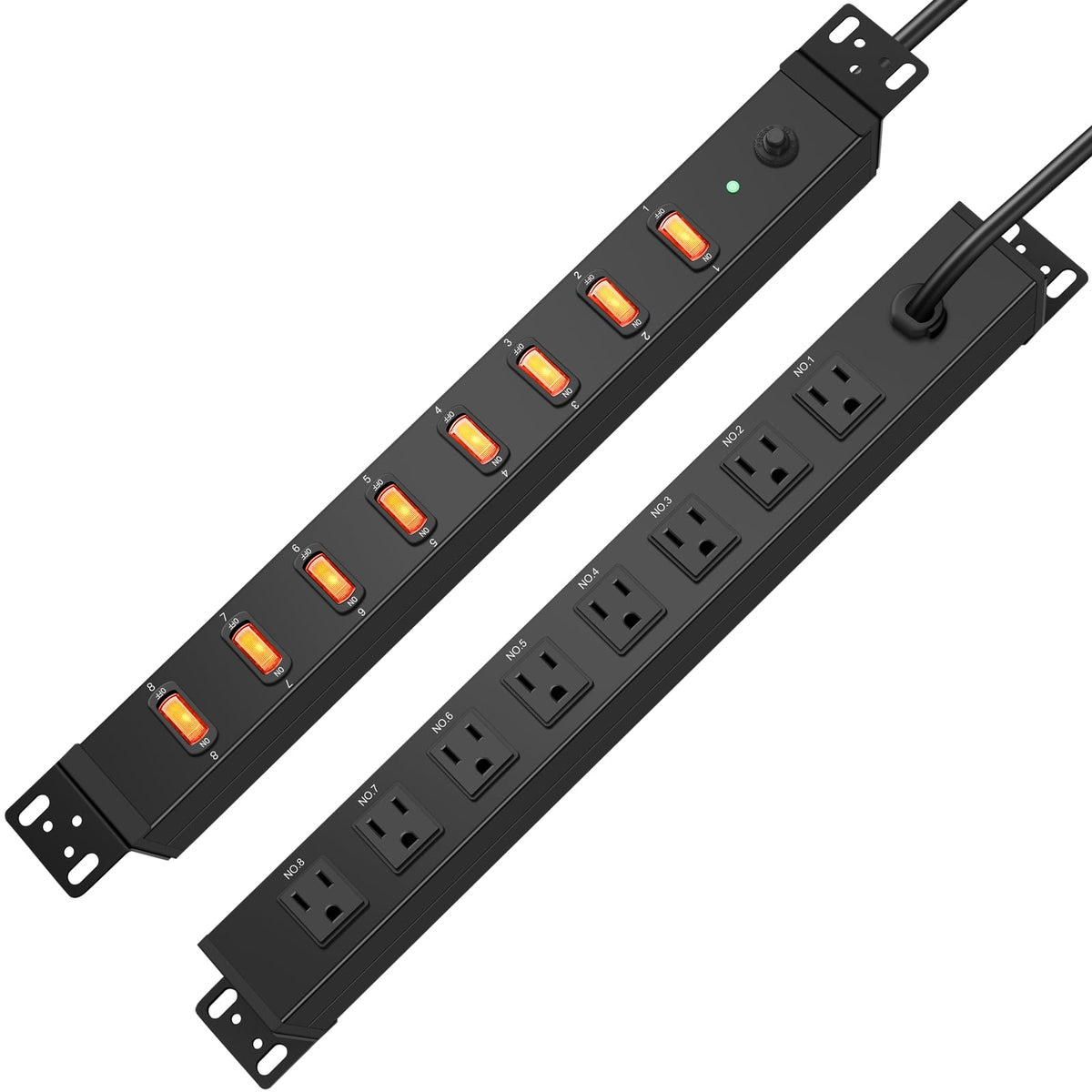 HHSOET front panel showing eight outlets and main power switch for organized power distribution