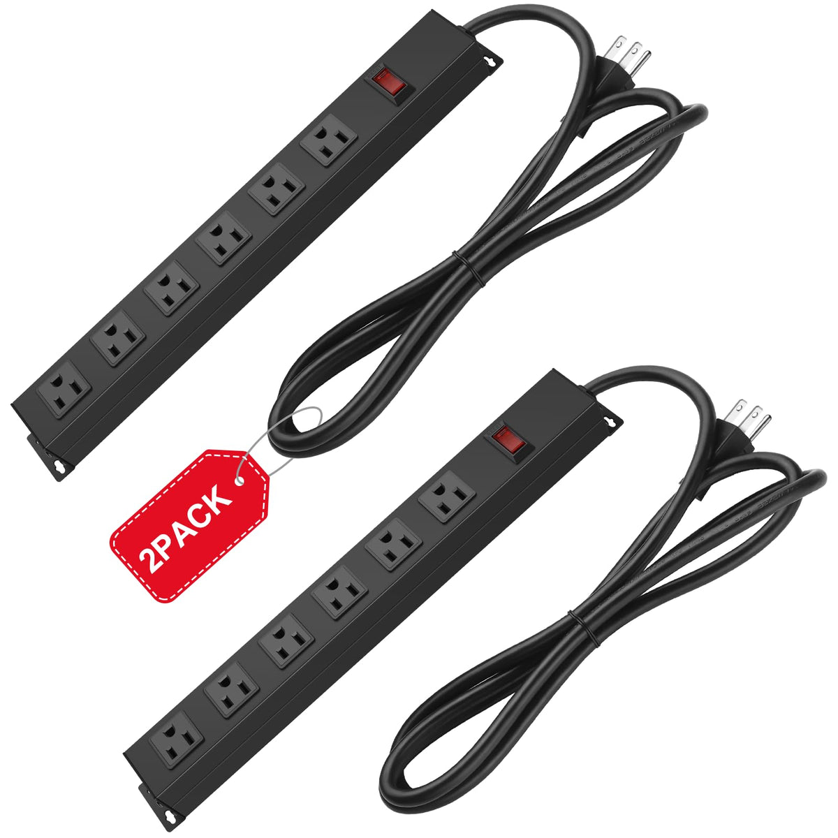 HHSOET front view aluminum 6-outlet strip showing durable finish and layout for organized power