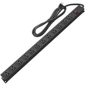 HHSOET front view of 12-outlet metal power strip showing organized outlets and capacity