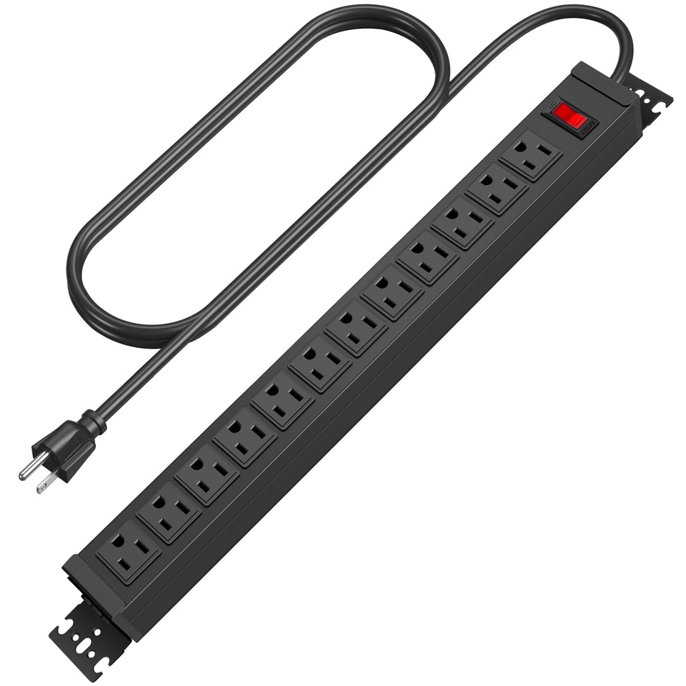 HHSOET front view mounted showing 12 outlets and sturdy layout for organized power