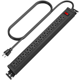 HHSOET front view showing 12 outlets and durable metal housing for organized power