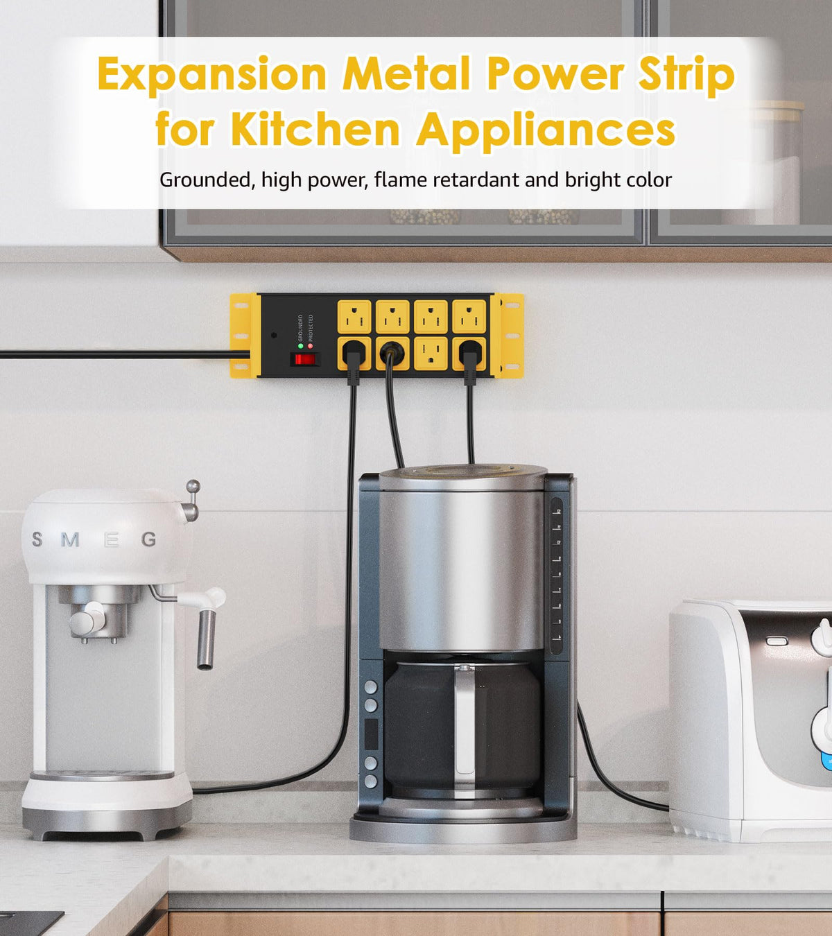 HHSOET power strip on garage toolbench illustrating organized power for tools
