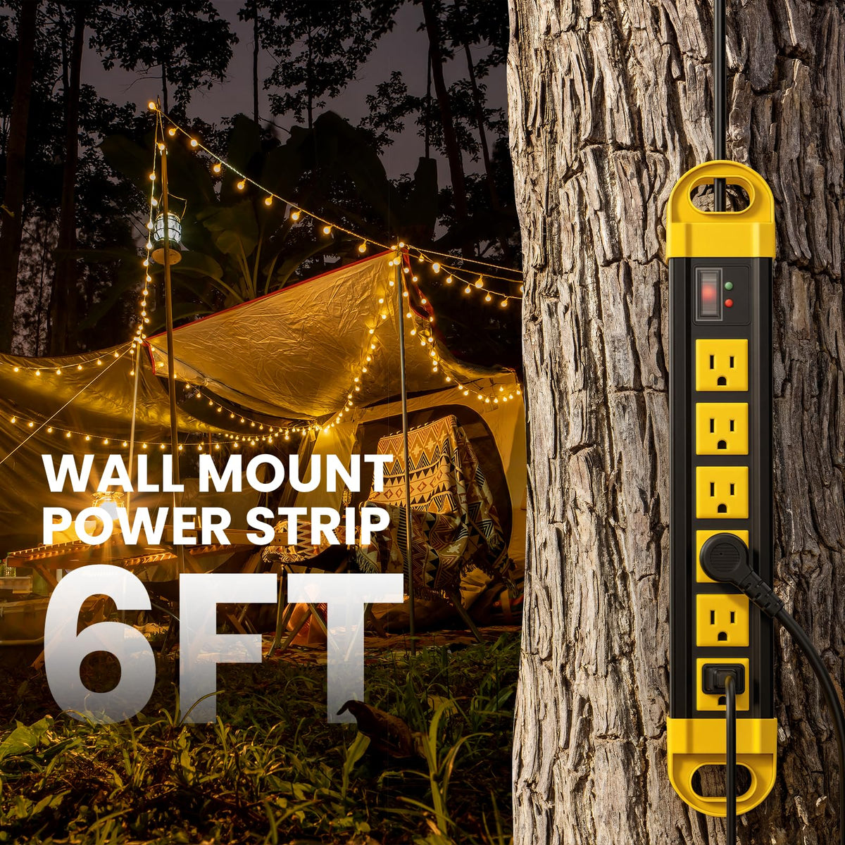 HHSOET in garden powering Christmas lights showing weatherproof outdoor convenience