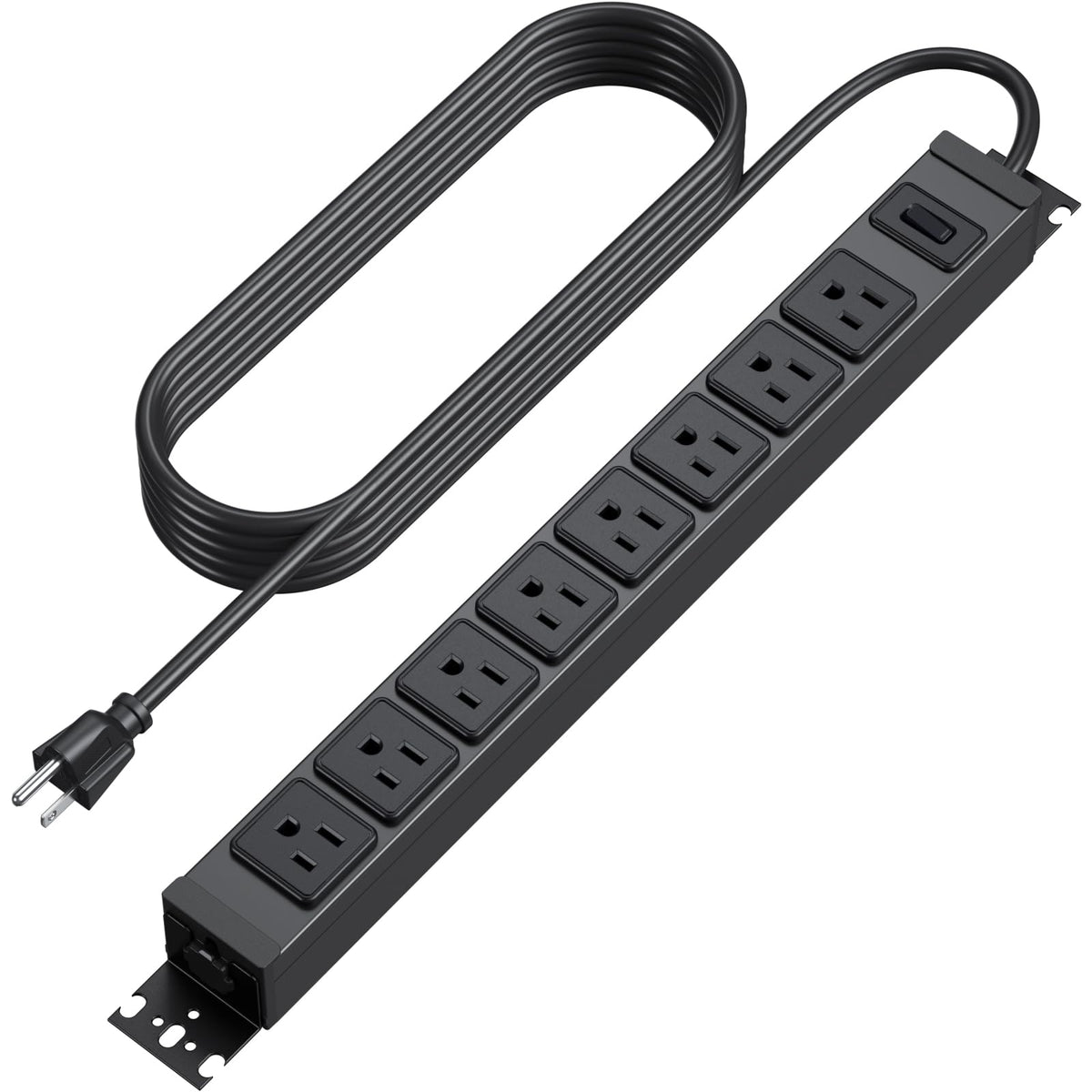HHSOET metal 360° rotating power strip front view shows versatile mounting and easy access.