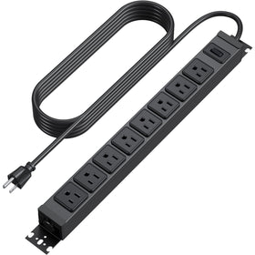 HHSOET metal power strip with 360° rotating mount for flexible wall or bench setup.