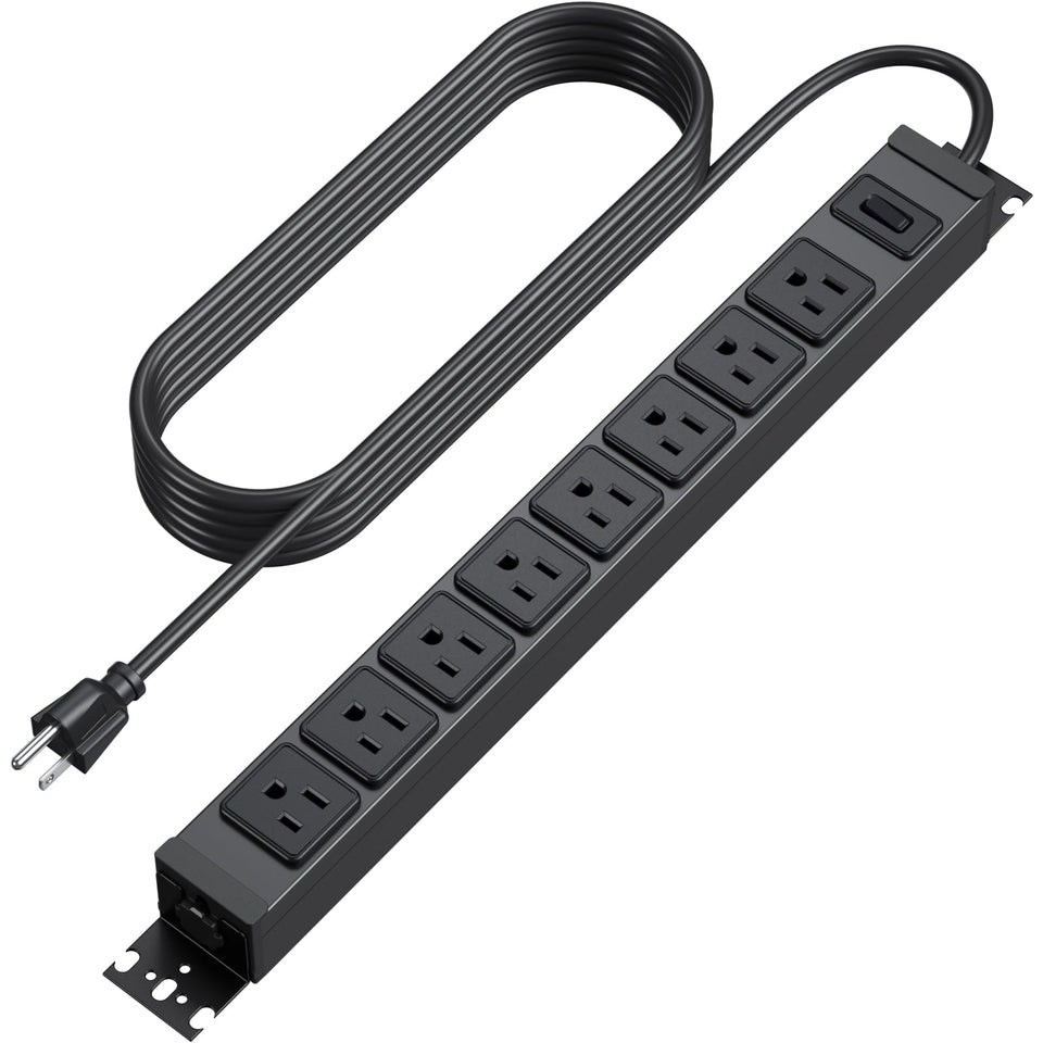 HHSOET metal 360° rotating mountable power strip shown for versatile workspace mounting