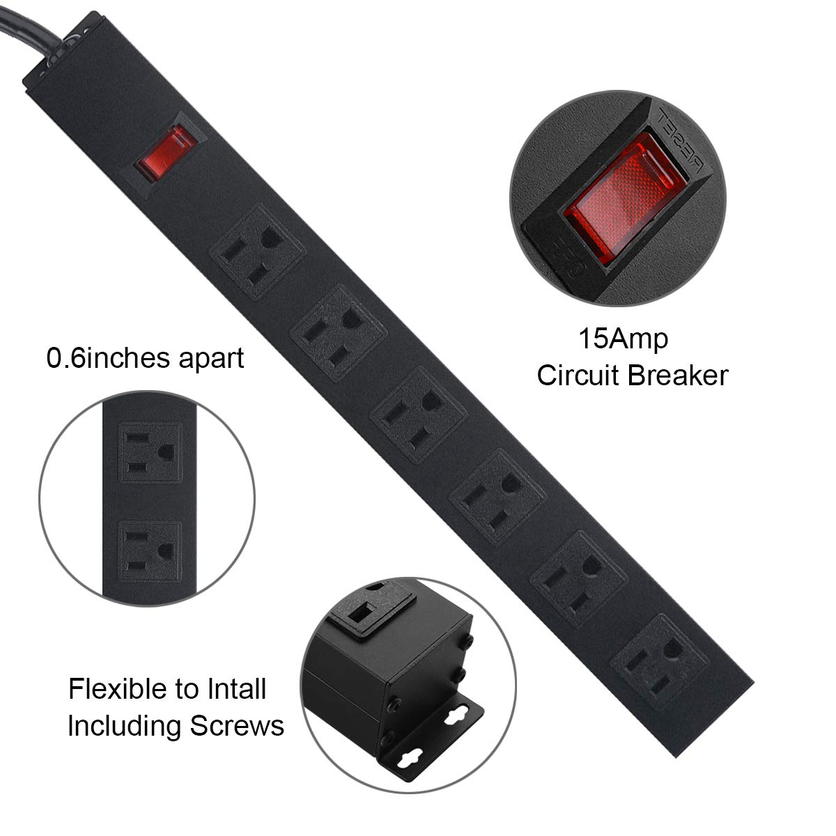 HHSOET power strip showing indicator switch for quick power status checks.