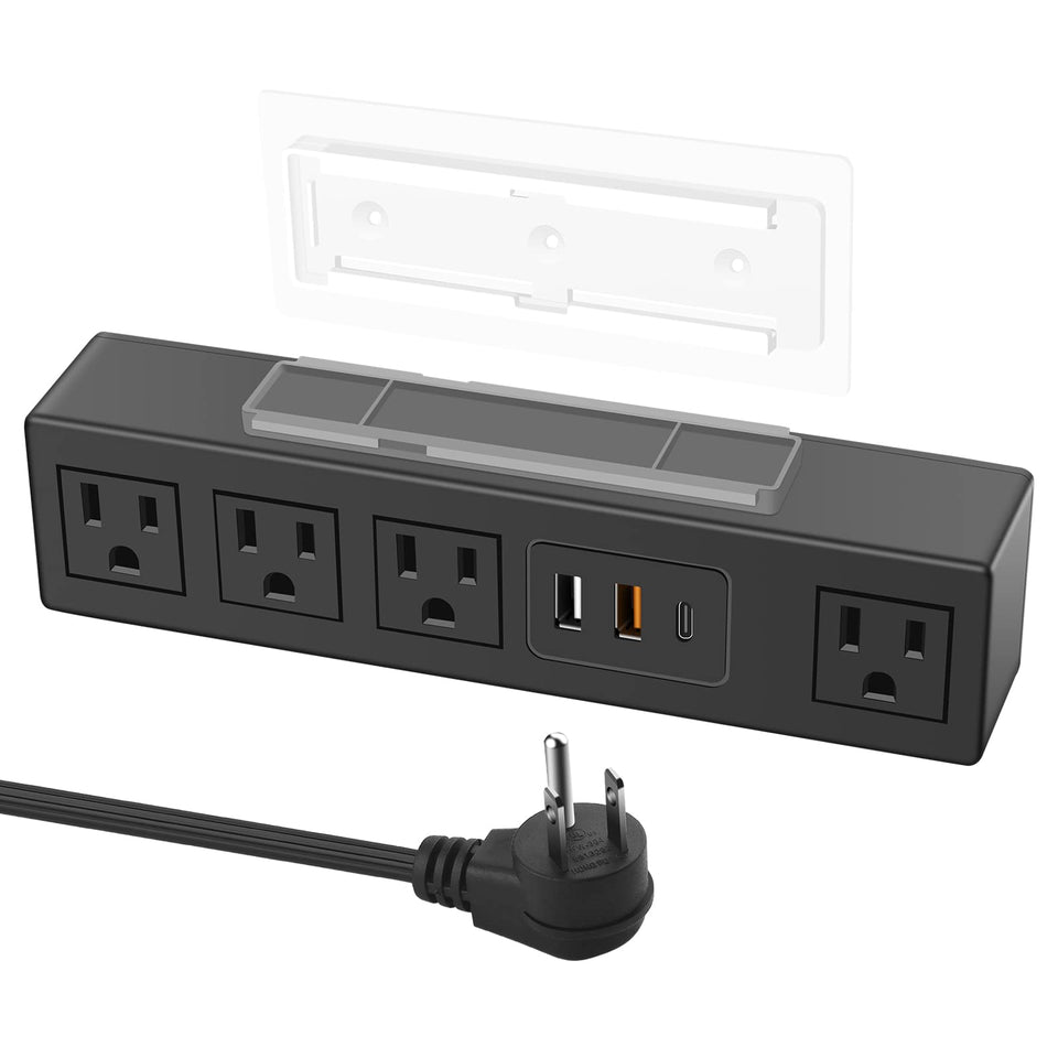 HHSOET front view of under desk power strip showing neat installation benefit