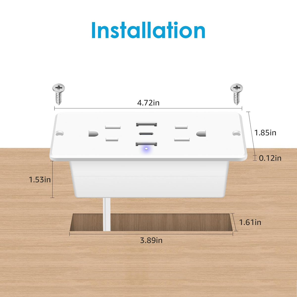 HHSOET under-desk recessed installation creates a tidy workspace.