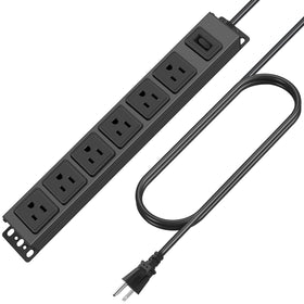 HHSOET wall-mount magnetic power strip front view with six outlets for tidy workspace.