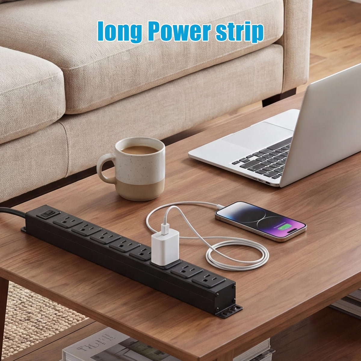 HHSOET power strip mounted on wall demonstrates centralized access and clean organization.
