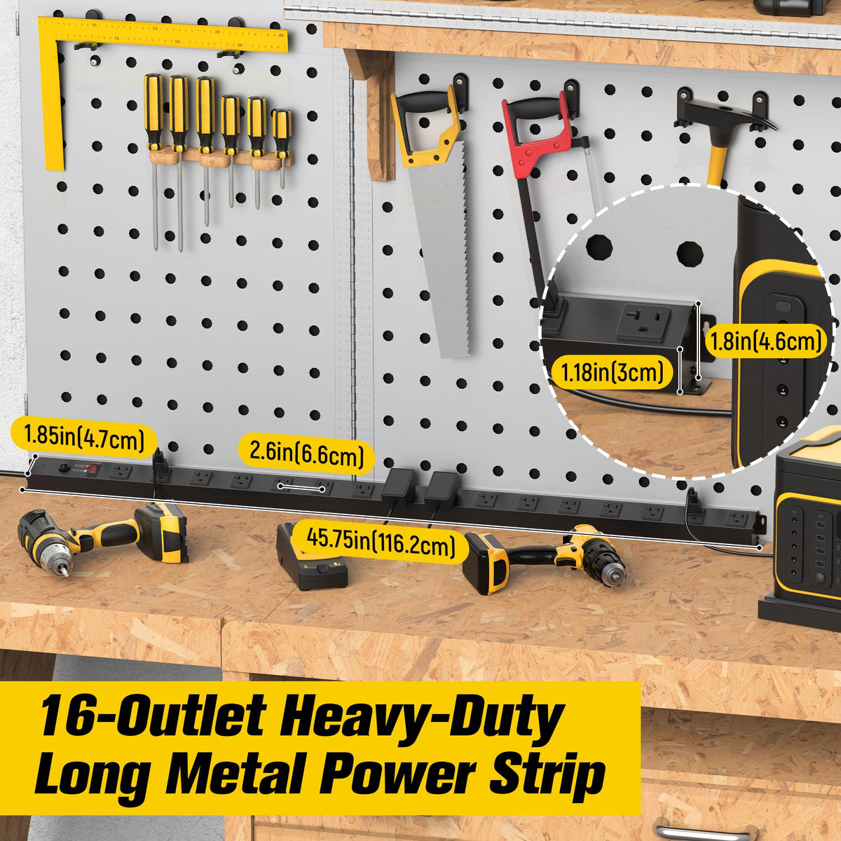 HHSOET close-up of wide-spaced outlets allowing bulky plugs easily