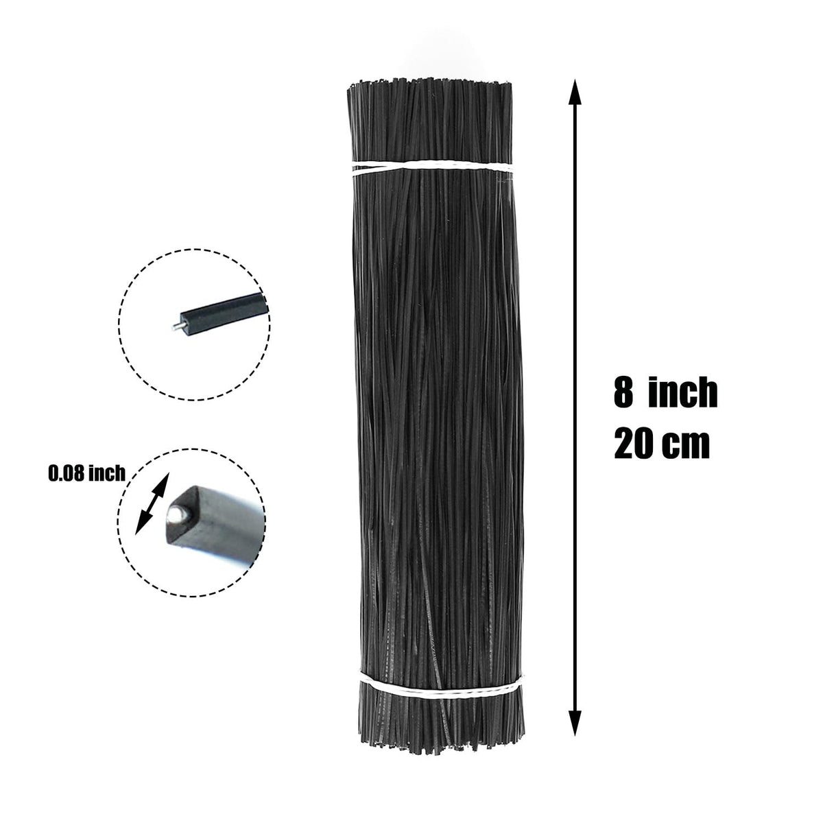 HHTHH 8inch black twist ties pack ready for organization