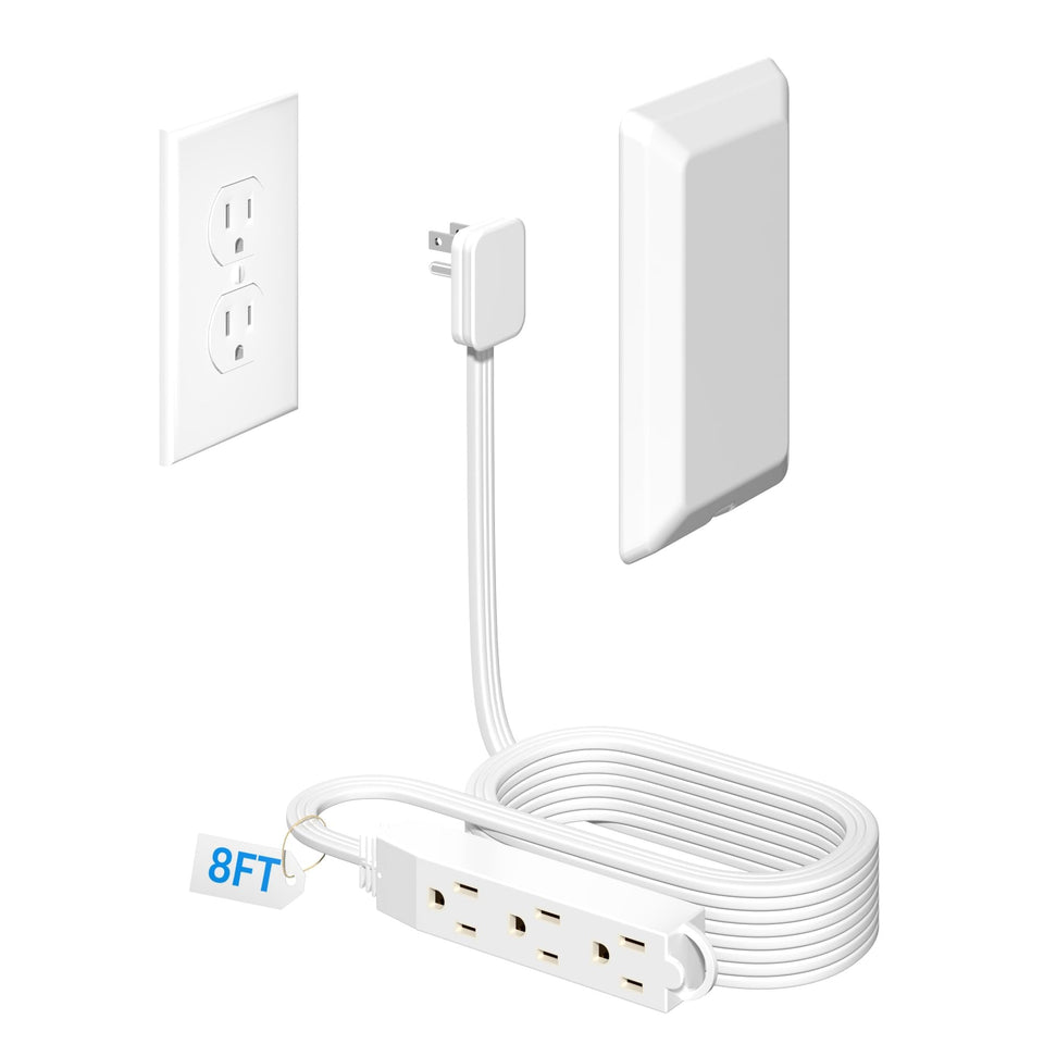 H HUNLEE 8ft flat-plug extension cord with three outlets for tidy power