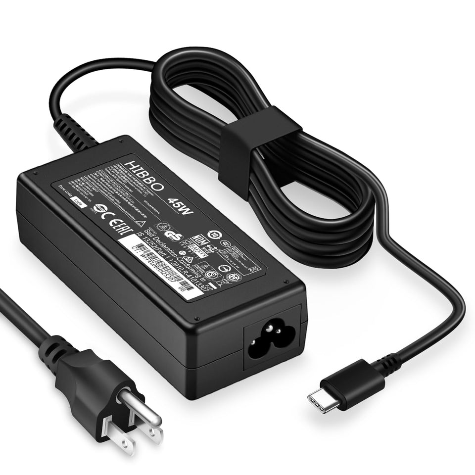 HIBBO Chromebook Charger USB-C 45W front view powering laptops