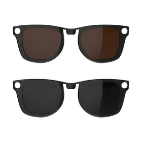 HIBLOKS polarized clip on Ray-Ban Meta Wayfarer Gen 2, shiny black frame for glare reduction.