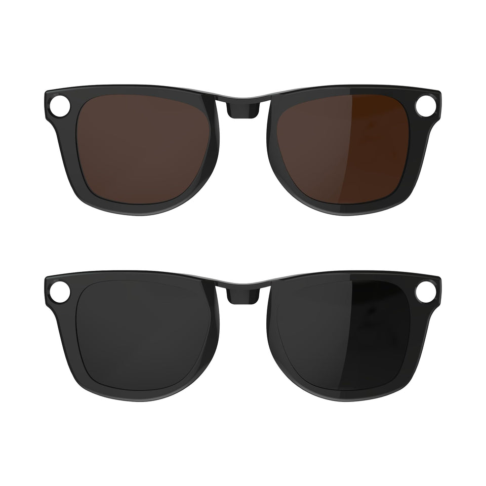 HIBLOKS polarized clip on Ray-Ban Meta Wayfarer Gen 2, shiny black frame for glare reduction.
