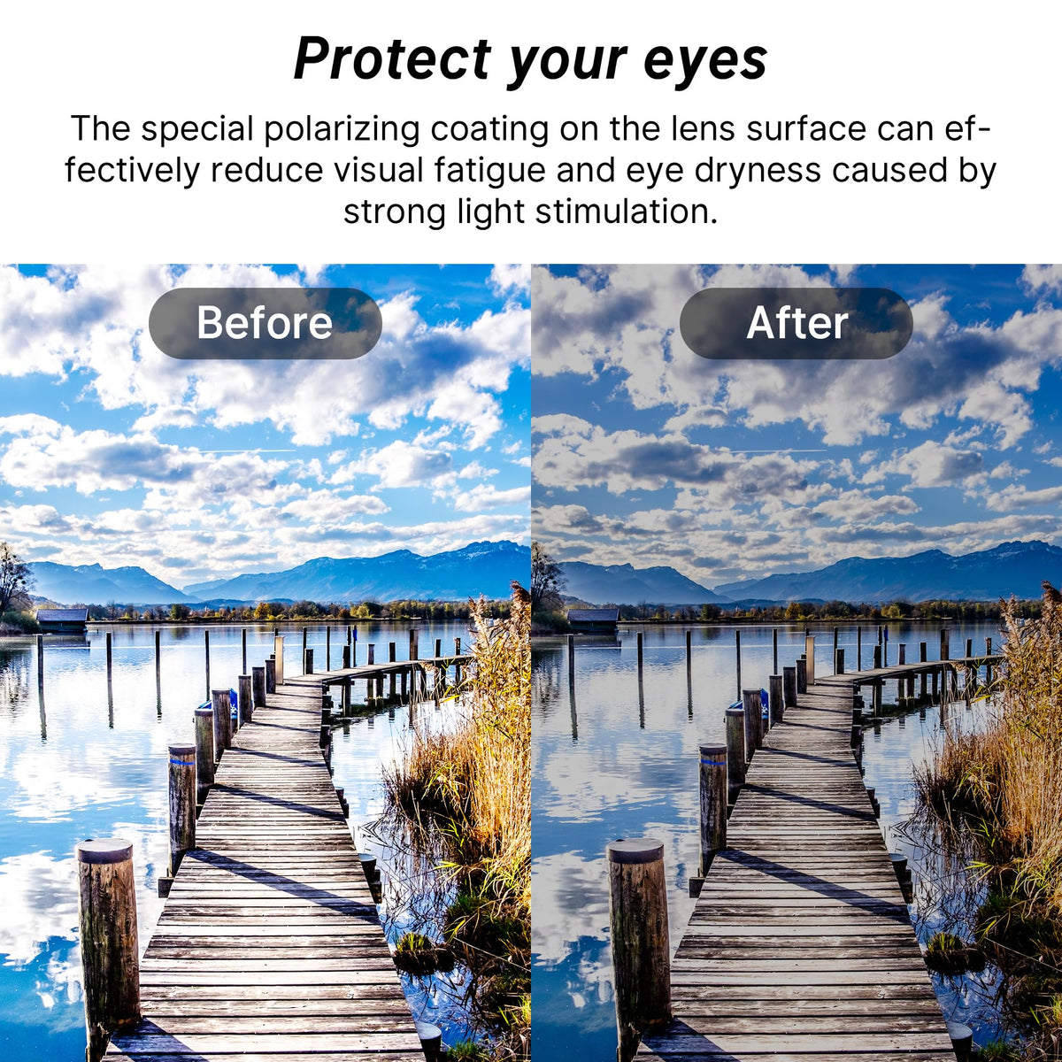HiBloks Ray-Ban Skyler clip-on polarized lens reduces sun glare at the beach.