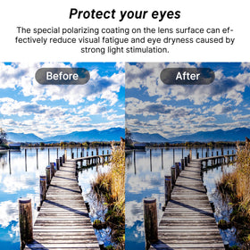 HiBloks Ray-Ban Skyler clip-on polarized lens reduces sun glare at the beach.
