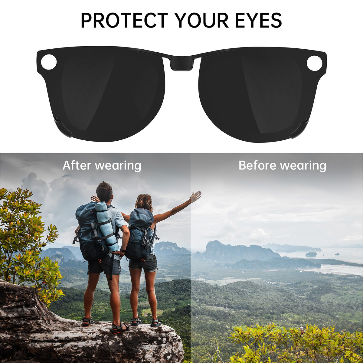 HIBLOKS clip-ons on glasses in car reducing windshield glare