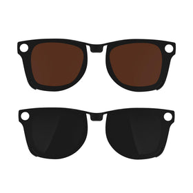 HIBLOKS front view clip-ons on Ray‑Ban showing seamless fit and instant sun protection