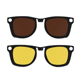 HIBLOKS front view clip‑ons on Ray‑Ban Meta Wayfarer showing sleek fit