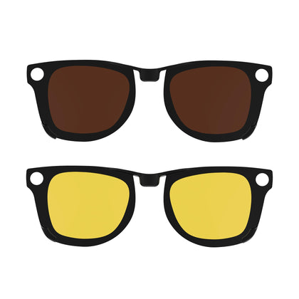 HIBLOKS front view clip‑ons on Ray‑Ban Meta Wayfarer showing sleek fit