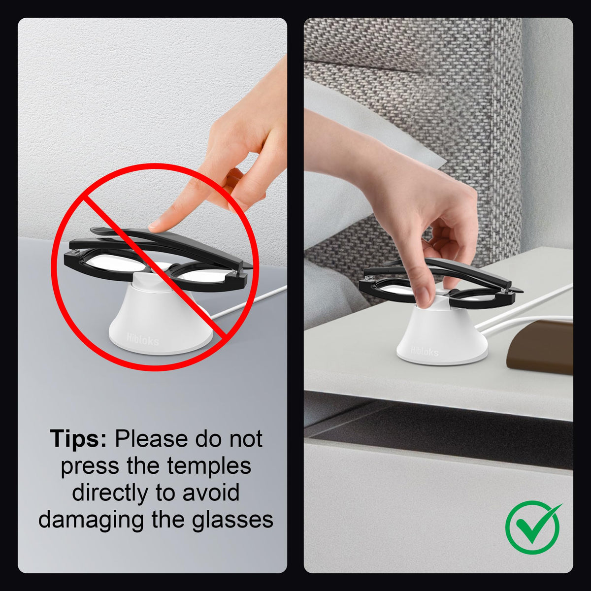 HIBLOKS lifestyle nightstand setup keeps Ray-Ban Meta charged and ready