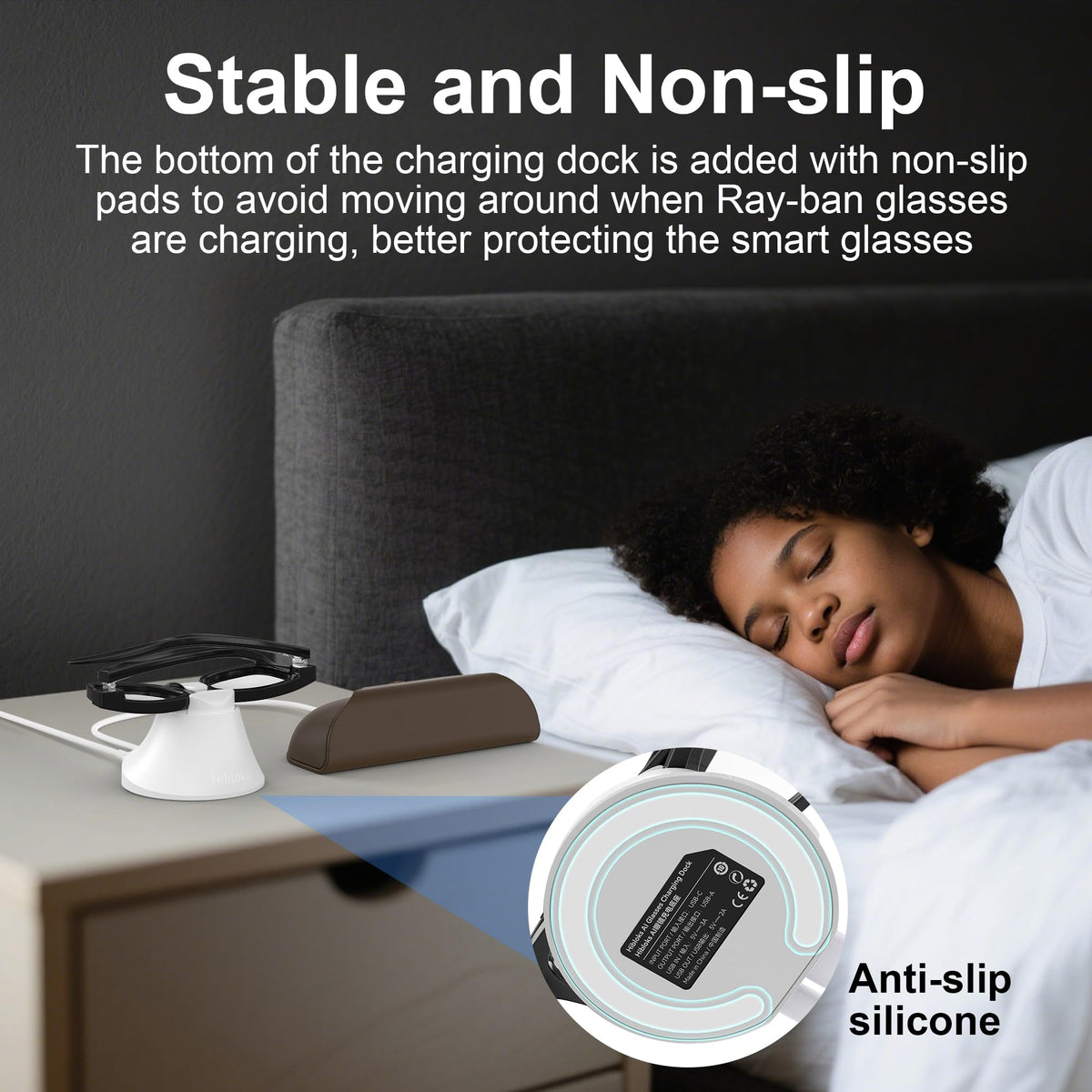 HIBLOKS non-slip base detail protecting Ray-Ban glasses from slips and falls