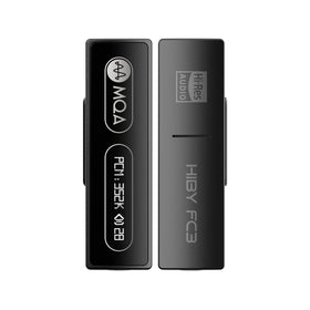 HiBy FC3 front view showing compact black dongle and connector, clear visual identification benefit