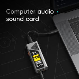 HiBy FC4 on a desk with headphones showing enhanced listening experience at home