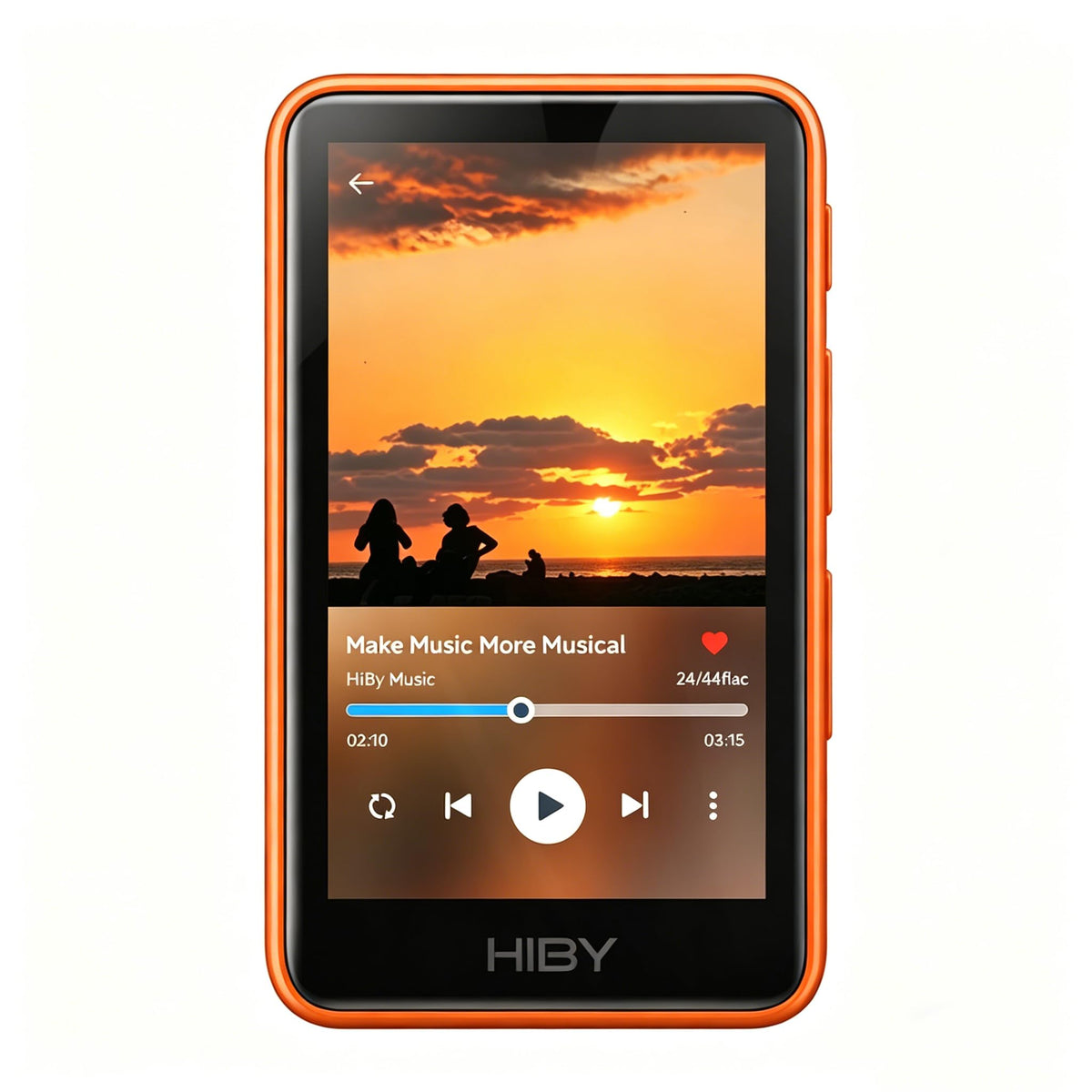 HiBy Music R1 front view with touchscreen for intuitive control on the go.