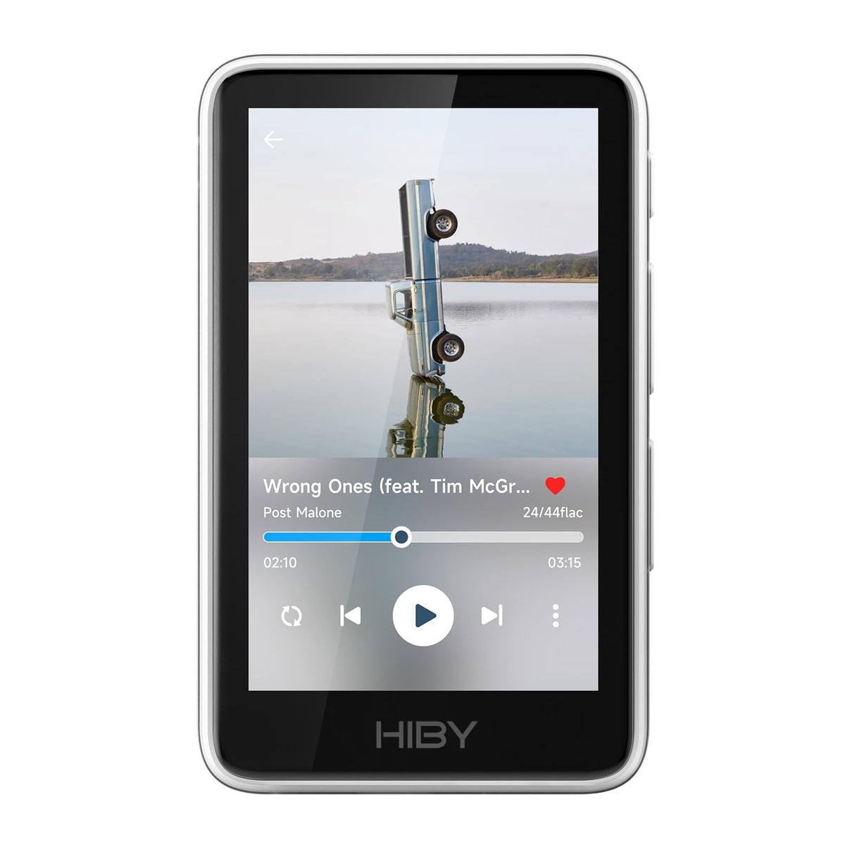 HiBy Music R1 front view with a compact premium design for on the go listening.