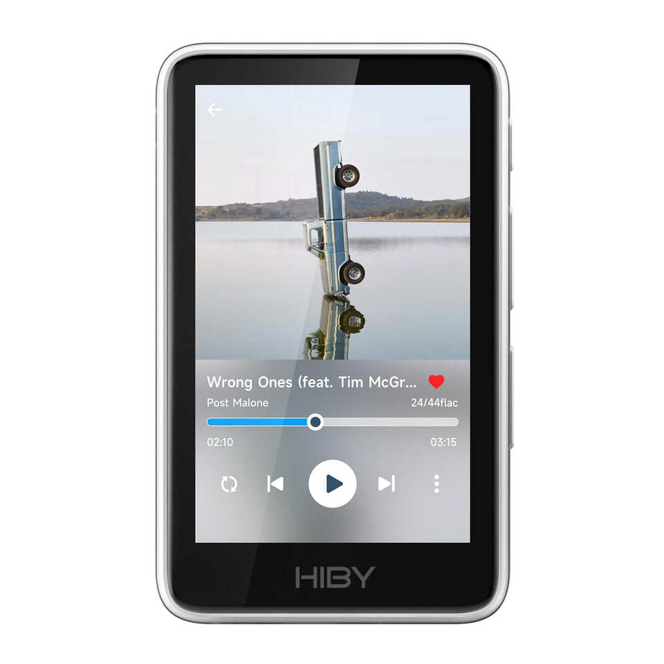 HiBy Music R1 front view with a compact premium design for on the go listening.