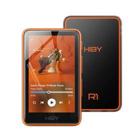 HiBy R1 front view showing compact portable design for on-the-go listening