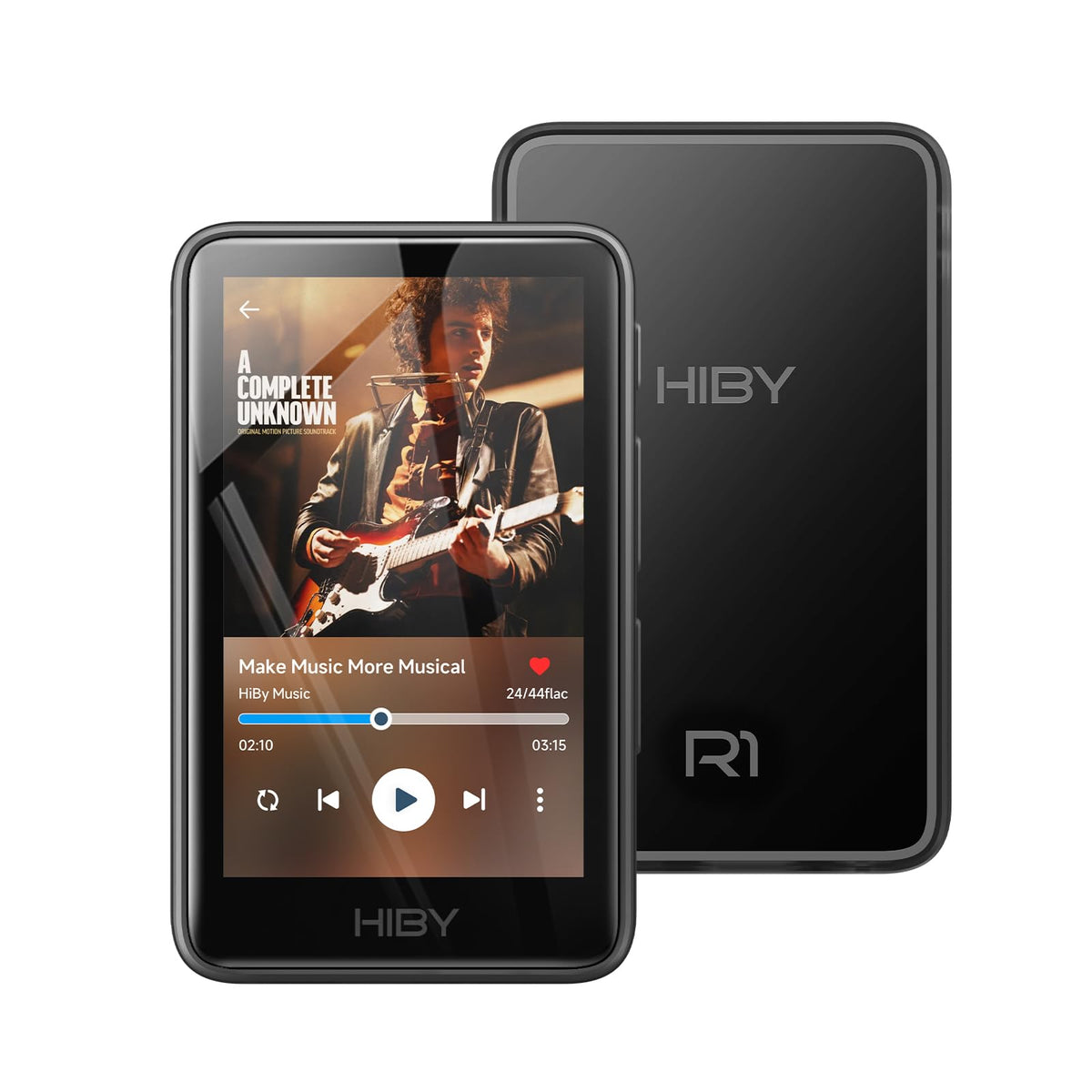 HiBy R1 front view with compact design for on-the-go high-res listening.