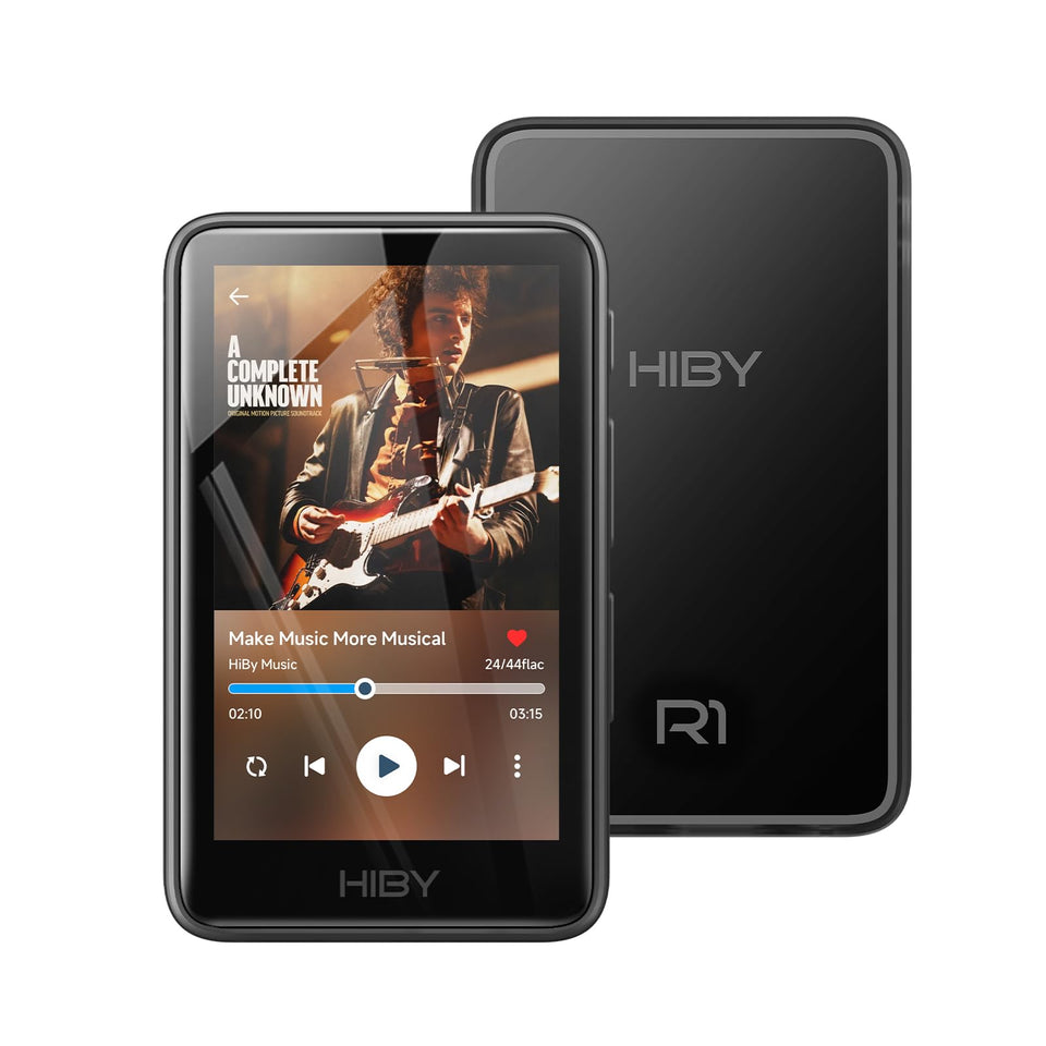 HiBy R1 front view with compact design for on-the-go high-res listening.