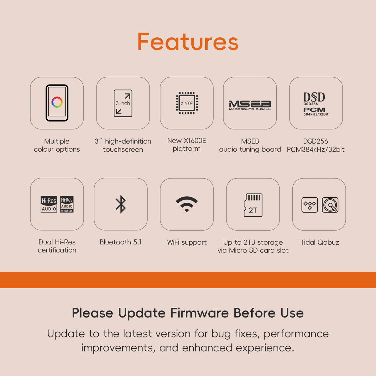 HiBy R1 touchscreen control shown for intuitive navigation during playback.