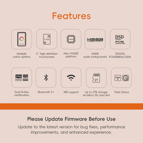 HiBy R1 touchscreen control shown for intuitive navigation during playback.